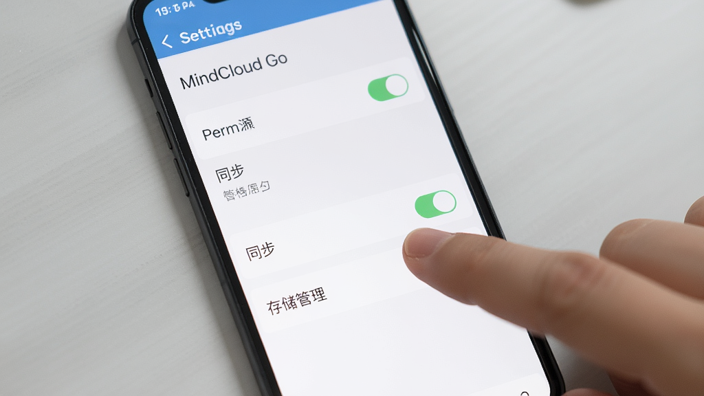 ����Ϊ�ֻ���Ļ��ʾ MindCloud Go ����ҳ�棬ҳ���а���Ȩ�޿��ء�ͬ��ѡ��洢������Ŀ������Ϊ�ֻ�������д������Ϊǳ��ɫ���棻�Ű��������������������У����Ϊ��ƽ�� UI չʾ��ϸ�ڰ�����ָ���ڵ����ͬ�������أ����ʸ��壬�ɾ����޶���Ԫ��