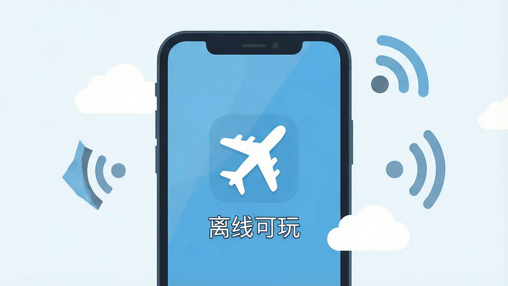 一张展示小小脑洞家离线模式的图片,主体是手机屏幕中显示一个带有飞机图标和“离线可玩”文字提示的界面,布局为居中构图,排版简洁,风格为扁平化设计,细节包括手机周围有云朵和信号屏蔽的图案,画质高清,干净,无多余元素。