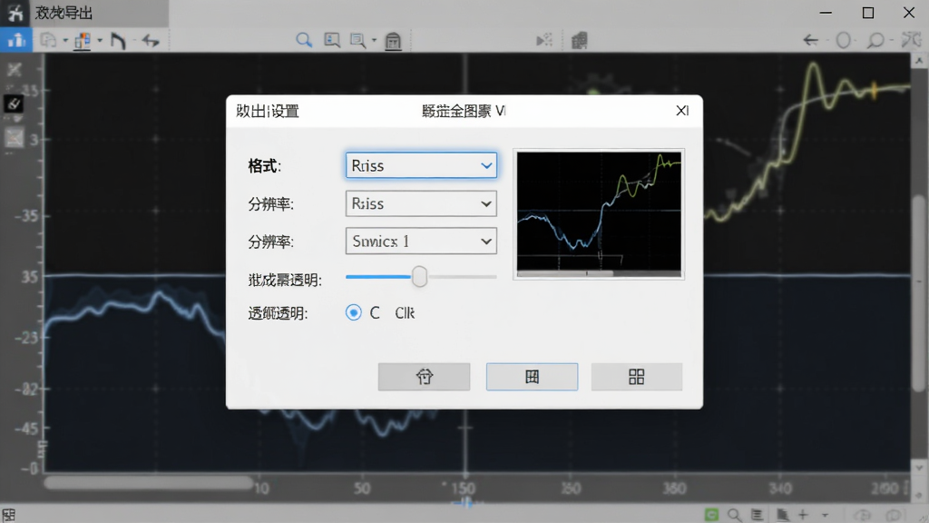 函数图像大师 VI 图像导出界面,弹出导出设置窗口,包含格式选择、分辨率调节、背景透明选项,背景为软件主界面与函数曲线,风格为现代软件操作界面,细节包含按钮高亮、选项列表清晰、预览缩略图,画质高清,干净,无多余元素