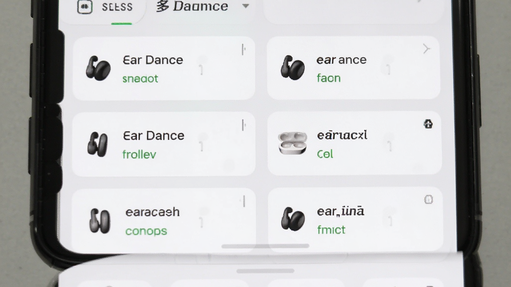 手机屏幕展示Ear Dance多设备管理列表,列表中排列着多个耳机设备卡片,每张卡片显示设备名称和连接状态,背景为白色简洁风格,排版整齐,画质清晰,无多余元素