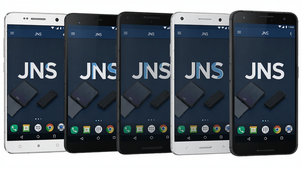 多部不同品牌安卓手机并排展示JNS软件界面,每台手机屏幕均显示“JNS”应用运行画面,布局横向排列,风格统一商务,细节清晰,画质干净,无多余元素