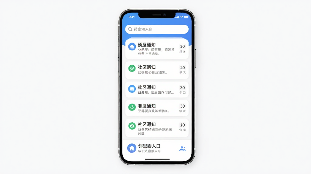 ҵ����APP����������棬�б�չʾ����֪ͨ��Ϣ�������������򣬵ײ�������Ȧ��ڣ�����Ϊ��ɫ��Ƭʽ���֣��ֻ���Ļչʾ�����¼�Լ��񣬸��廭�ʣ��ɾ��޶���Ԫ��