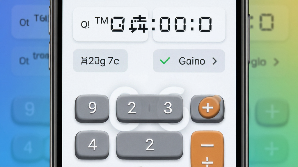 主体为手机屏幕显示法律计算器界面,布局采用正面平视,屏幕内数字与选项清晰,背景为纯色渐变,排版简洁直观,风格为工具类应用风,细节上计算按钮带有立体感,画质高清,画面干净,无多余元素。