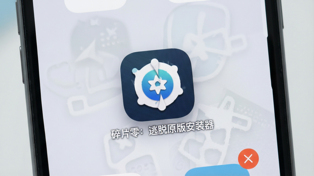 一个干净的手机桌面,中央是“碎片零:逃脱原版安装器”图标,图标周围没有广告弹窗和多余角标,背景为浅灰色,布局极简,风格为清新简约,细节有柔和投影,画质清晰,干净,无多余元素