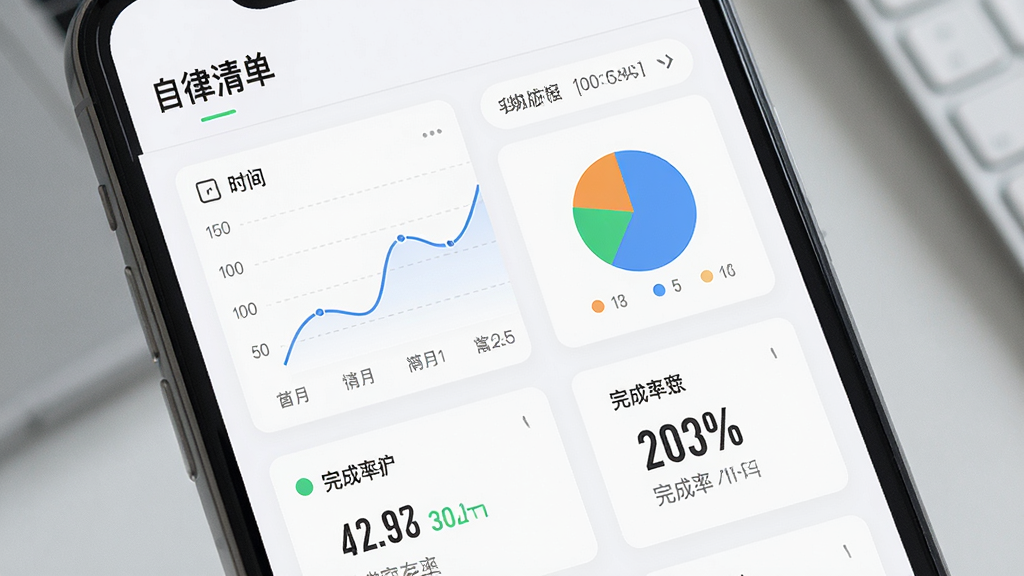 手机屏幕显示数据统计面板,标题