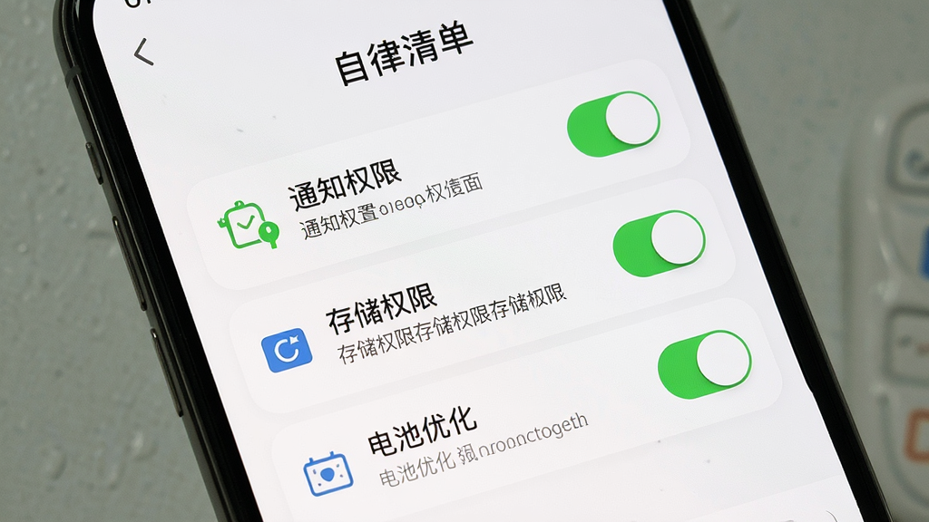 手机屏幕展示自律清单权限设置引导页,标题