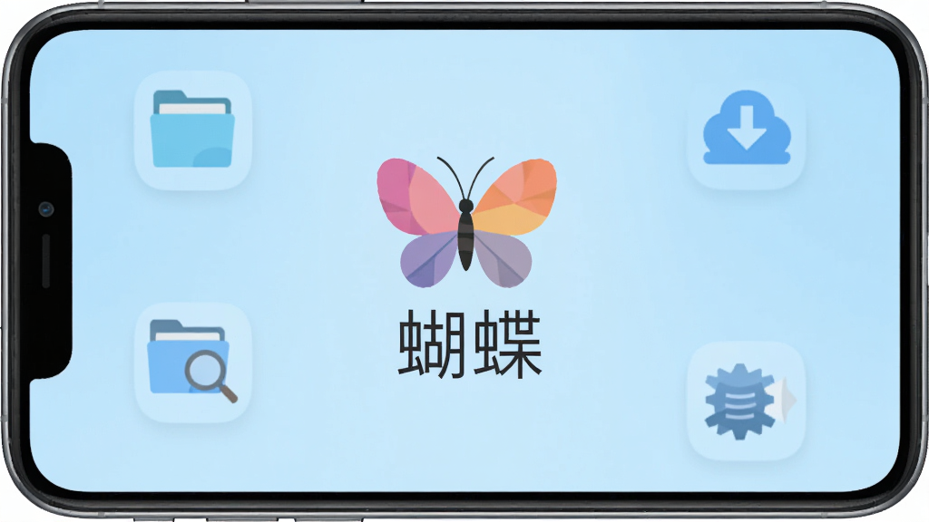一张展示蝴蝶软件主界面的手机截图,画面中央是软件logo和名称