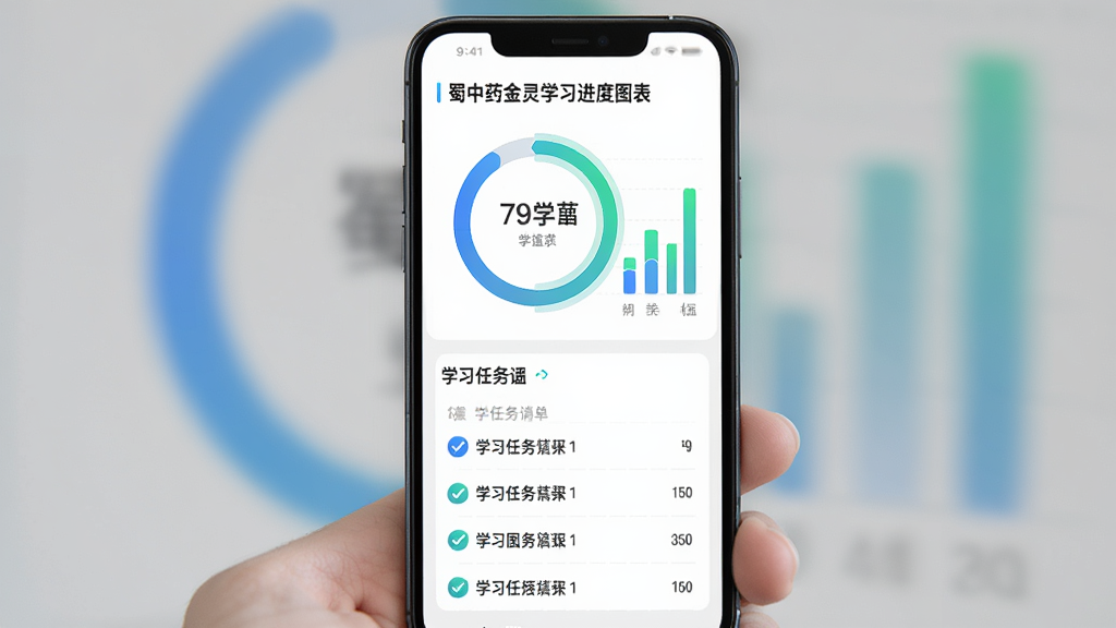 ����Ϊ����ҩ����ѧϰ����ͼ�����棬����Ϊ�ֻ���Ļ����չʾ���ν���ͼ����״ͼ���Ű�Ϊͼ���·��г�ѧϰ�����嵥�����Ϊ�ִ����ݿ��ӻ����ϸ��Ϊͼ��ʹ�����̽�����ɫ������Ϊ��ɫ�����������ɾ����޶���Ԫ�ء�
