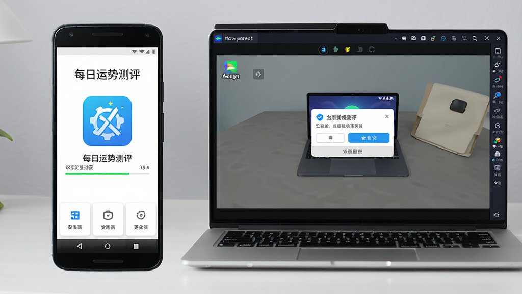 一部安卓手机与一台笔记本电脑并排展示,手机屏幕显示