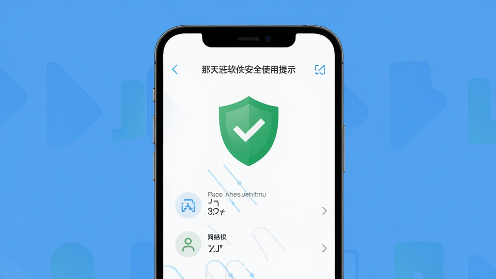 那天午后软件安全使用提示图,手机屏幕显示权限管理页面,仅开启存储和网络权限,背景为简洁的蓝色调,画面中央有一个绿色的盾牌图标,整体风格安全可靠,文字清晰,画面干净无多余元素