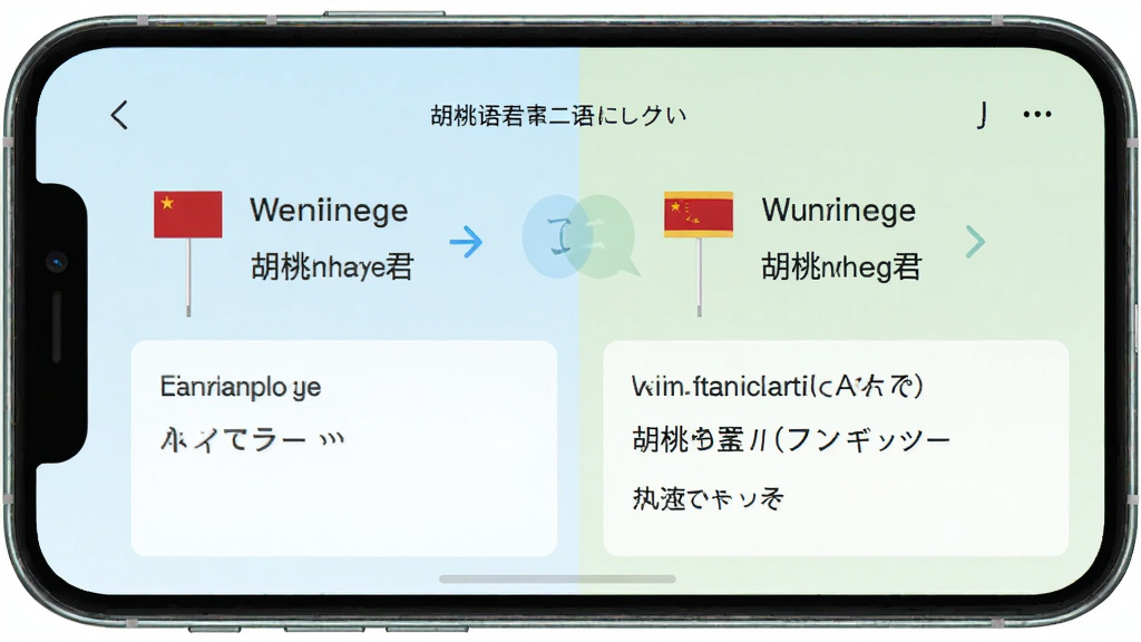 胡桃翻译君多语种翻译功能界面,主体为手机屏幕展示中英日三种语言切换,布局为上下结构,排版左侧源语言右侧目标语言,风格为清新浅色系,细节包含语言旗帜图标、翻译箭头和结果文本框,画质高清,干净,无多余元素