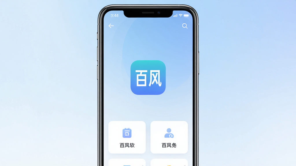 一张展示百风软件主界面的手机屏幕截图,画面中央是百风APP的图标和名称