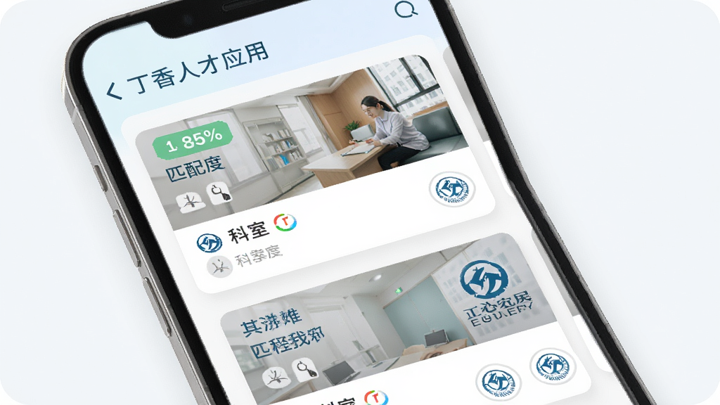 �����˲�Ӧ���е������Ƽ����ܽ��棬����Ϊ�ֻ���Ļ��ʾ��λ�Ƽ���Ƭ������Ϊ���»����Ŀ�Ƭ�б����Ű��������ͼ�Ļ��ţ����Ϊ����ǳɫϵ��ϸ�ڰ���ƥ��Ȱٷֱȱ�ǩ������ͼ�ꡢҽԺlogoռλ�����ʸ��壬����ɾ����޶���Ԫ��