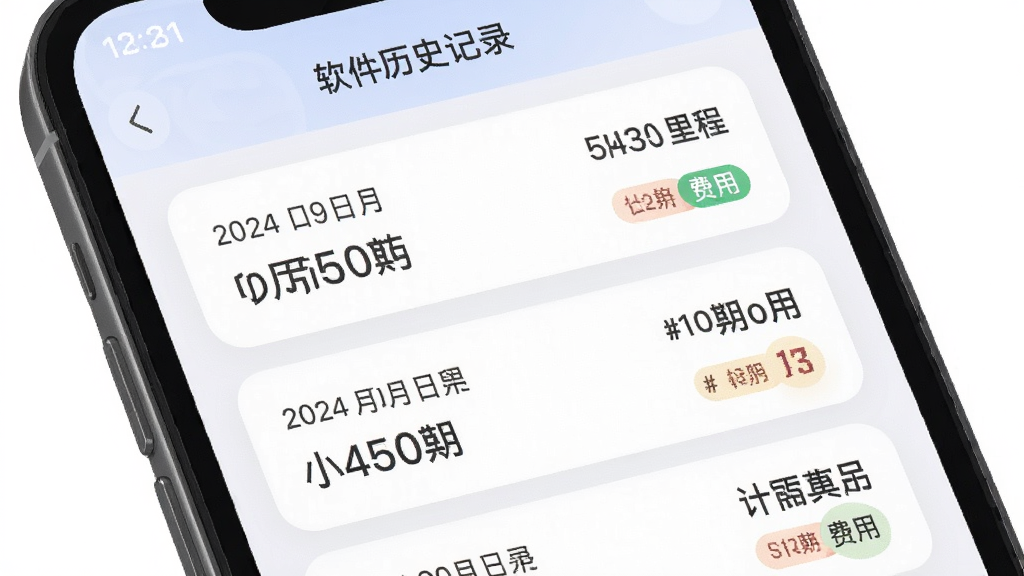 顺风车网约车计价软件的历史记录页面展示图,主体为手机屏幕显示费用记录列表,布局为纵向排列的卡片式记录,排版为顶部标题下方逐条记录,风格为柔和圆角设计,细节包括日期、里程、费用金额及计价模式标签,画质高清干净无多余元素