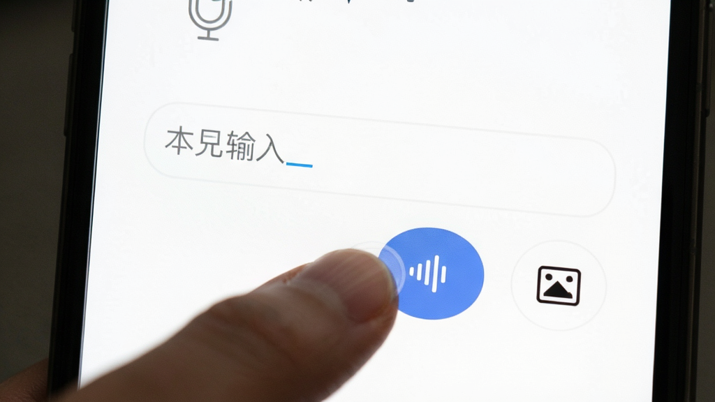本地聊伴 聊天输入框 语音按钮 图片按钮 极简界面 白色背景 手指点击 高清 干净 无多余元素