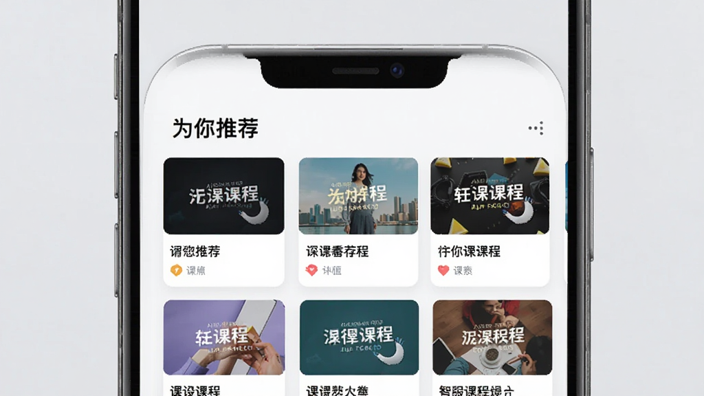一张表现学什么App智能推荐功能的示意图,手机屏幕中央显示