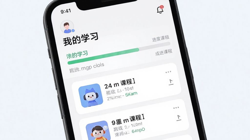一张展示学什么App学习进度记录页面的图片,手机屏幕中显示