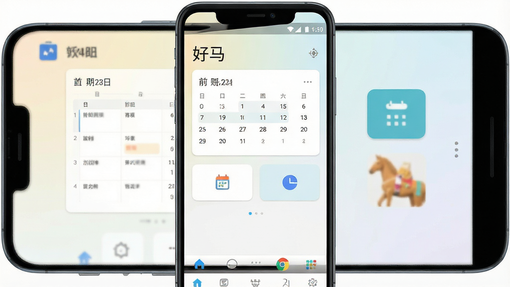 一张展示安卓手机屏幕的图片,屏幕中央显示“好马”应用主界面,界面布局简洁,背景为浅色渐变,包含日程卡片、快捷按钮和底部导航栏,风格现代扁平化,细节清晰,画质干净,无多余元素