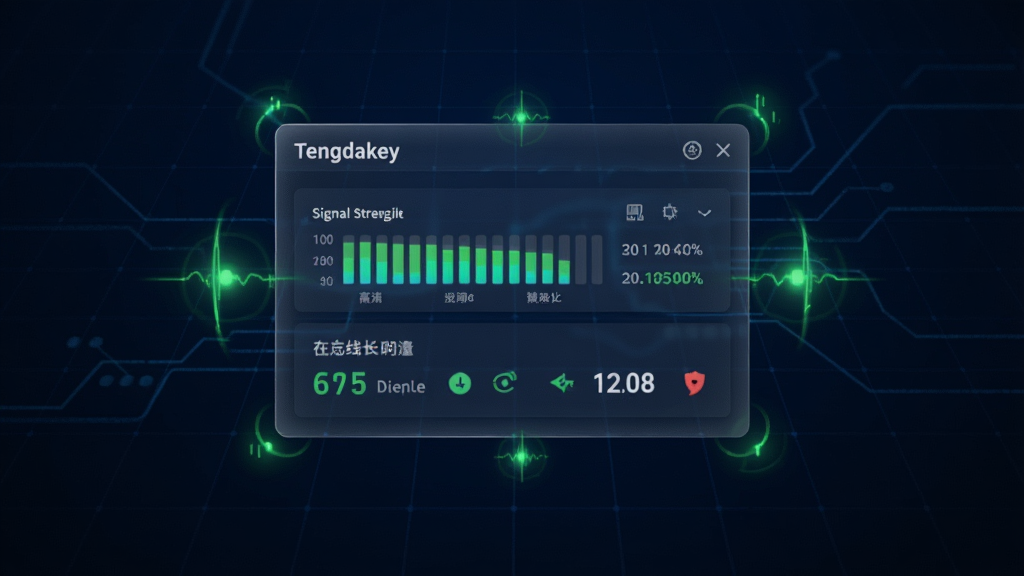 一张Tengdakey软件实时监控功能的生图,画面主体是一个悬浮在空中的半透明数据面板,面板上显示着设备名称