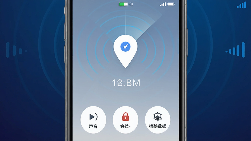 Ӱ������豸��ʧ���ҹ���ʾ��ͼ������Ϊһ̨�ֻ���ʾ���ҽ��棬��Ļ������һ����Ŷ�λͼ��;�����ֵ���·��в��������������豸����������������ť������Ϊ����ɫ���䣬����Ϊ���жԳƽṹ�����Ϊ�Ƽ���ȫ���ϸ�ڰ����״ﲨ�ƶ���Ч�����豸������ʾ���ź�ǿ��ͼ�꣬�����������ɾ����޶���Ԫ��