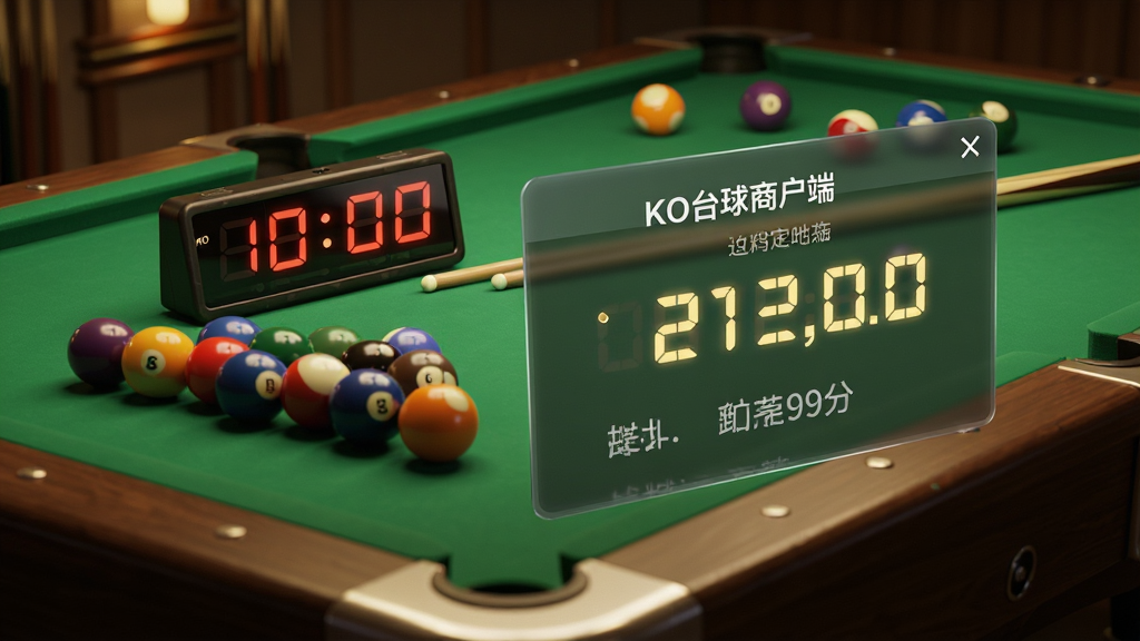 主体为台球桌上的台球和计时器,画面中叠加