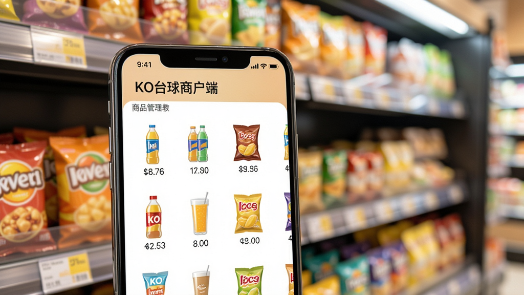 主体为超市货架和手机,手机屏幕上显示