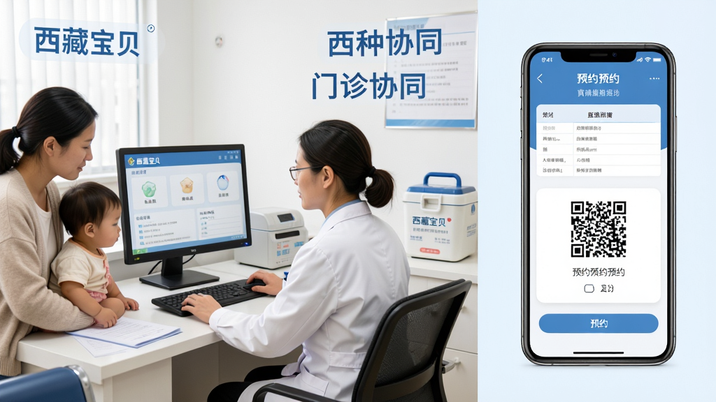 画面展示接种门诊场景,医生使用电脑查看