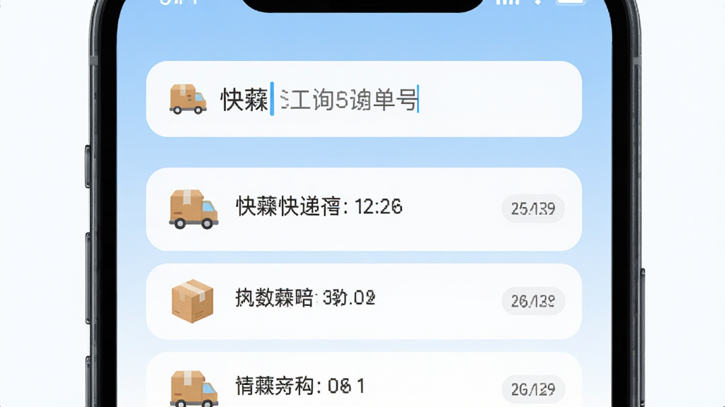 手机屏幕中央显示快递查询应用界面,上方是快递单号输入框,下方展示多条物流轨迹列表,背景为浅蓝色渐变,整体布局简洁清晰,风格为现代扁平化设计,细节包括圆角卡片和快递图标,画质高清,干净,无多余元素