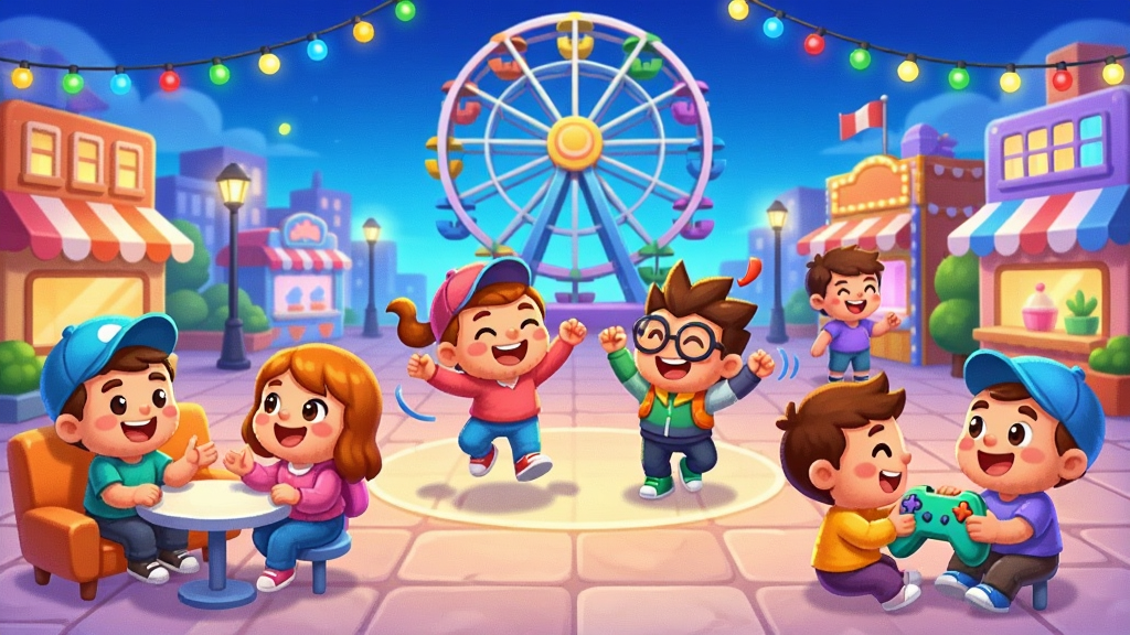 �����ͨ��ɫ�ۼ���һ������㳡�У��е������裬�е������죬�е�������Ϸ������ɫ�ʷḻ����Χ�������֣�������Ħ���ֺͲʵ�װ�Σ���������ÿɰ����ʺ���Ϊ�����罻�淨������ͼ