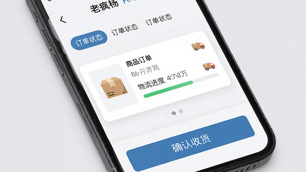 �ֻ���Ļչʾ���Ϸ��APP��������ҳ�棬����Ϊ����״̬��ǩ���в�Ϊ��Ʒ������Ƭ����ʾ�������������ײ���ȷ���ջ���ť������Ϊǳ��ɫ���������������������ϸ���п��ͼ�꣬���ʸ��壬�ɾ����޶���Ԫ��