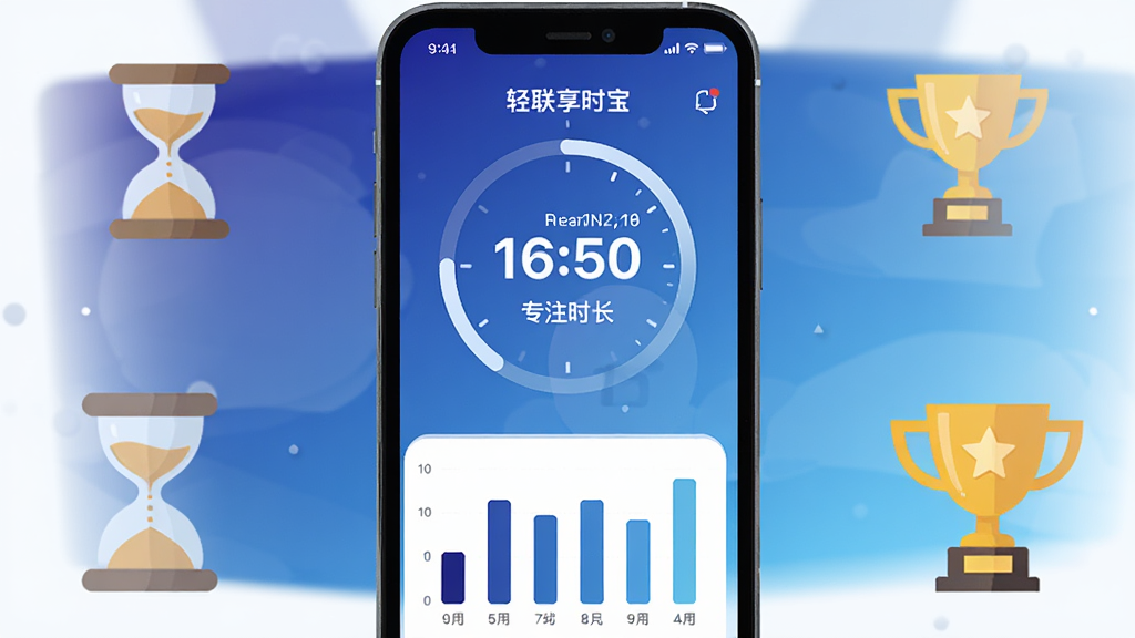 ������ʱ��רע��ʱ���ܽ��棬�ֻ���Ļ��ʾԲ�ε���ʱ��������רעʱ�����֣��·���ͳ����״ͼ������Ϊ����ɫ��ǳ��ɫ�Ľ��䣬��Χ��ɳ©�ͽ���ͼ���׺����ƽ���ִ���Ʒ�񣬻�������������ɾ����޶���Ԫ��