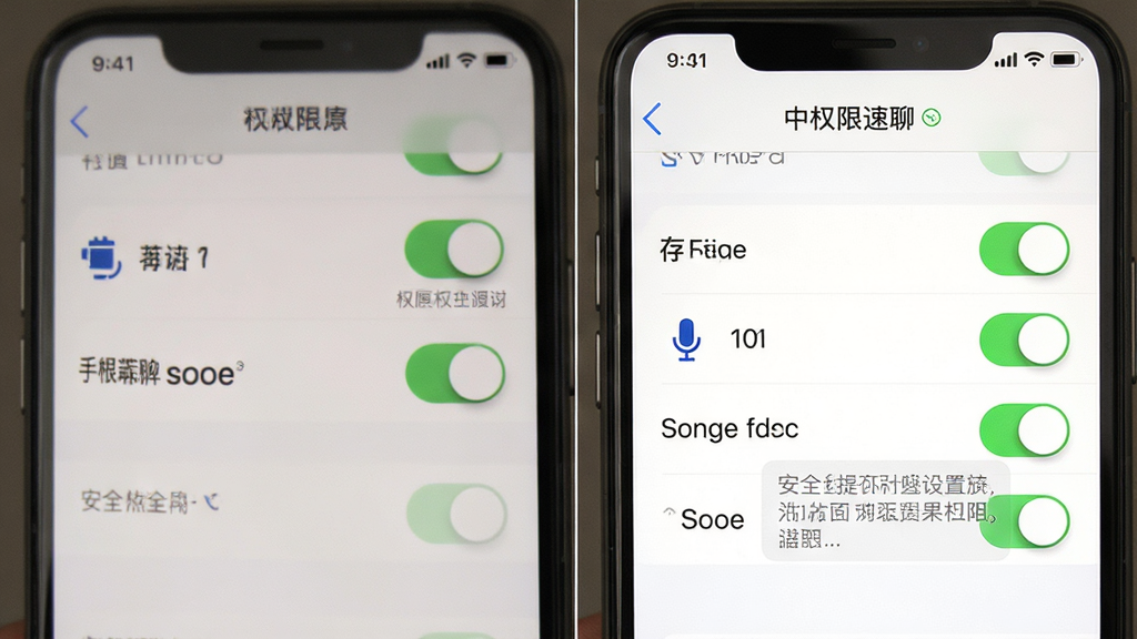 中年速聊 手机权限设置界面 展示 权限开关列表 存储和麦克风图标 安全提示文字 简洁布局 白色背景 清晰 高清