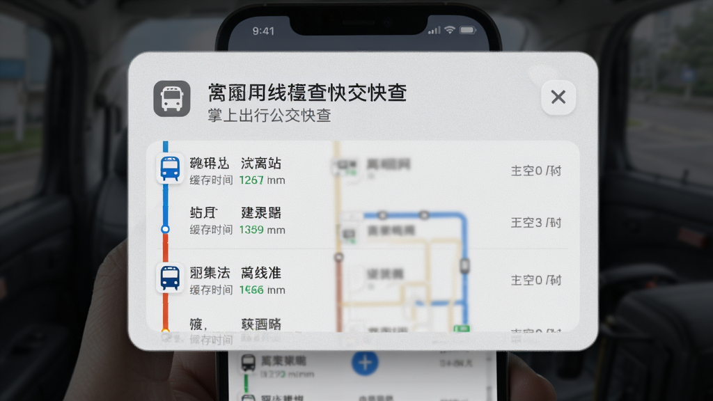 掌上出行公交快查离线查询功能示意图,画面为手机在弱网环境下显示已缓存的公交线路列表,布局为居中卡片,风格浅灰质感,细节包含离线标识、站点名称、缓存时间,画质清晰,干净,无多余元素。