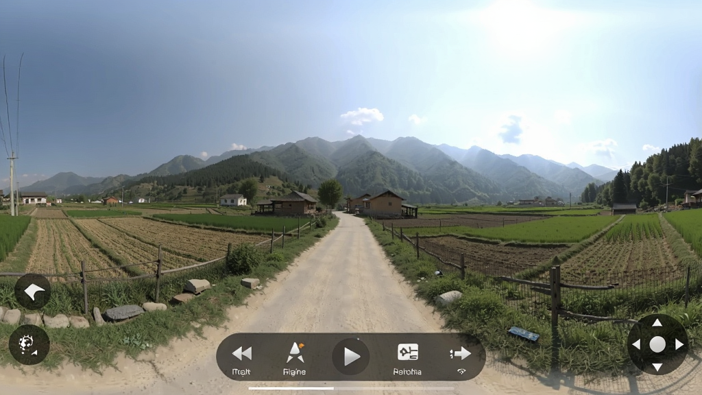 VRȫ����������ȫ�����ȫ�����棬����չʾ�û���һ�ӽǹۿ�����ȫ������Ļ����ʾ���С·��Զ��ɽ�ͣ�����Ϊȫ������ʽ�����Ϊдʵ��Ȼ��⣬ϸ�ڰ����ײ���͸���������ͷ���ָʾͼ�꣬���ʸ��壬�ɾ����޶���Ԫ��