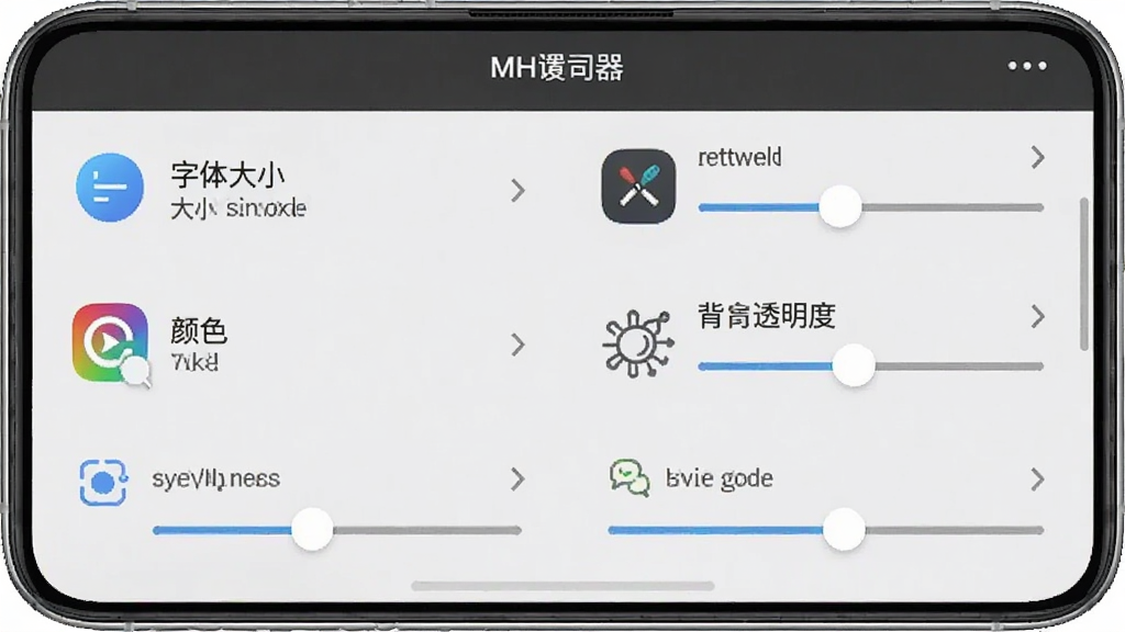 免费提词器MH设置界面截图,展示字体大小、颜色、背景透明度、滚动速度等调节选项,界面布局清晰,选项图标直观,整体风格现代简约,手机屏幕展示,画质干净,无多余元素