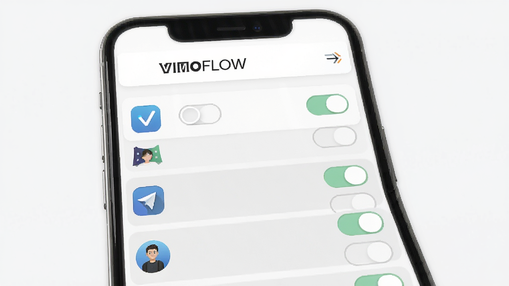 VIMOFLOW��̨�������棬�ֻ���Ļ��ʾ��VIMOFLOW�����⣬�·��г����Ӧ��ͼ���뿪�ذ�ť������Ϊ��ֱ�б�������Ϊ��ɫ�뵭��ɫ������Լ����ϸ�����������ʸɾ����޶���װ��