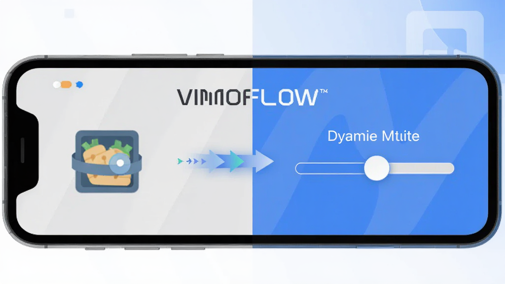 VIMOFLOW����չʾͼ���ֻ���Ļ����ʾ��VIMOFLOW�����ƣ����Ϊ�ڴ�����ͼ�꣬�Ҳ�Ϊ�����ȵ��ڻ��飬�м��ü�ͷ���ӱ�ʾ��̬���ȣ�����Ϊǳ������ɫ���䣬����ƽ����ϸ�ڸɾ��������������޶���Ԫ��