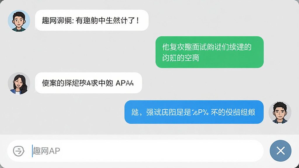 趣网APP聊天界面,左侧为用户头像和消息气泡,右侧为对方回复内容,底部为输入框和发送按钮,整体风格简约,对话内容清晰可见,画质干净,无多余元素