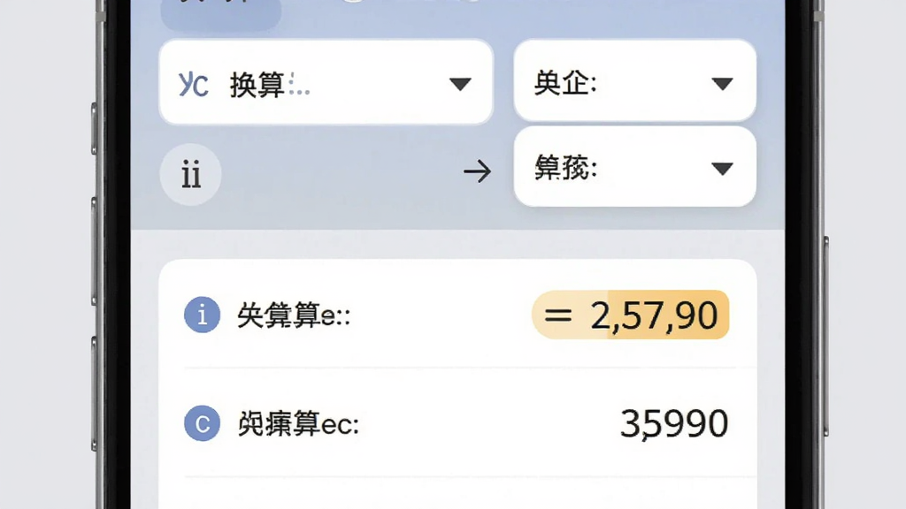 算计算器全算单位换算功能界面图,画面中手机屏幕显示算计算器全算应用,屏幕上半部分为长度换算输入框与单位下拉菜单,下半部分显示换算结果列表,背景为浅灰色,布局为卡片式,风格为清新简约风,细节包含单位图标、换算箭头、数值高亮,画质高清,干净,无多余元素