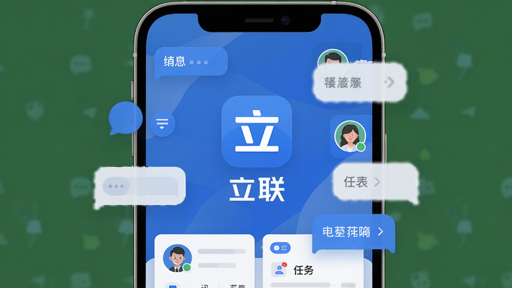 一张展示立联APP主界面的手机预览图,画面中央是立联的图标和名称