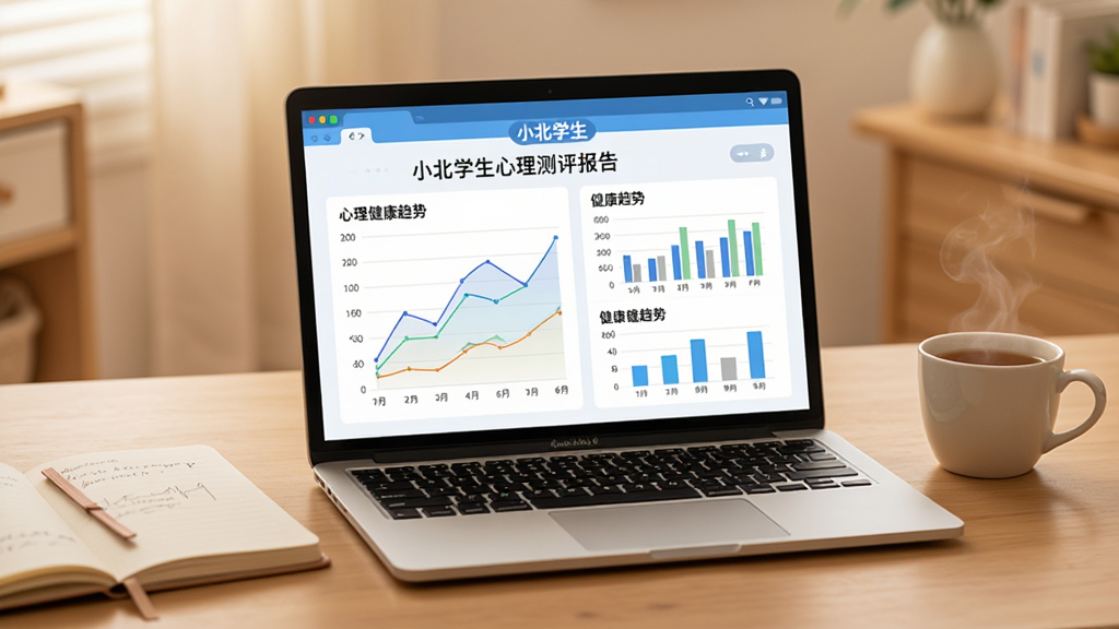 画面中央是一台打开的笔记本电脑,屏幕上显示