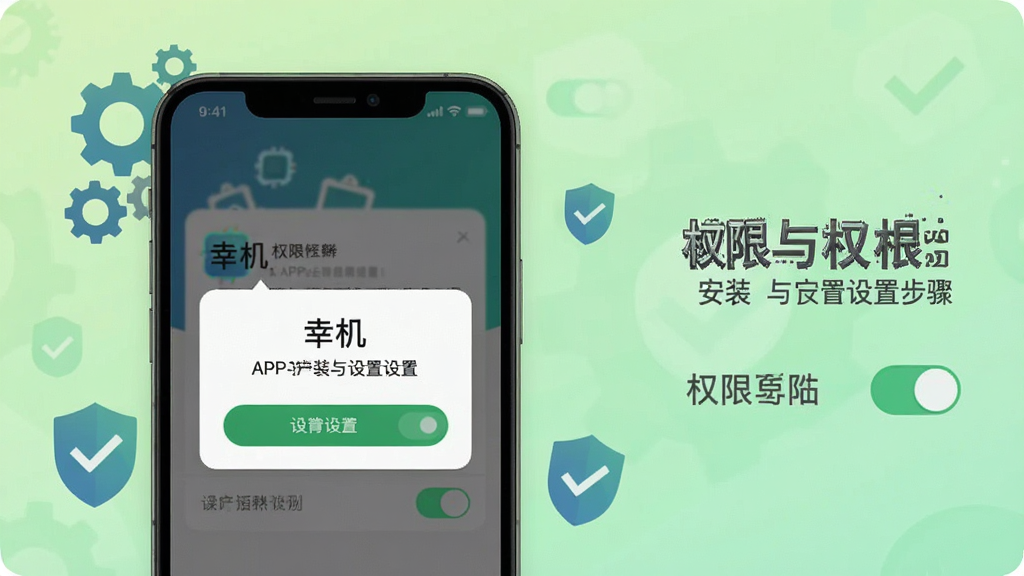 һ��չʾ�һ�APP��װ��Ȩ�����ò����ʾ��ͼ�������������ֻ���Ļ����Ļ����ʾȨ�����赯�������ÿ��أ�����Ϊǳ��ɫ���䣬��Χ�г��֡����ƺ͹�ѡͼ�꣬����Ϊ���ҷ��������Ϊ��ƽ���̷̳磬ϸ����ͻ�����һ�����Ȩ���������������ʸ��壬����ɾ����޶���Ԫ��
