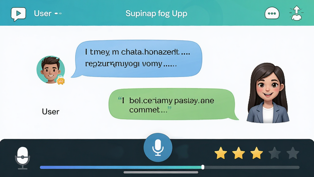 Ӣ�����ܿ���APP�ڲ��Ի���ϰ���棬��������չʾһ��Ӣ�ĶԻ����ݣ����Ϊ�û���ɫ���Ҳ�Ϊ����������ɫ���ײ�����˷簴ť�������Ǽ������岼�����·������Ű����룬����������죬ϸ�ڰ�������ͼ��ͽ����������ʸ��壬�ɾ�������