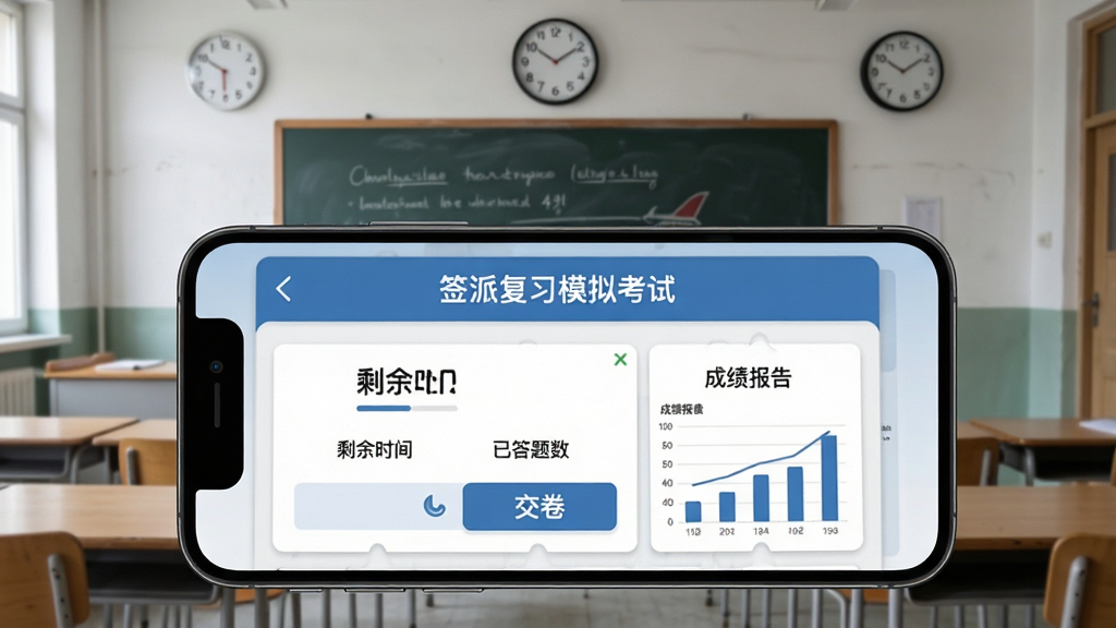 ǩ�ɿ��Ը�ϰģ�⿼�Խ���չʾ����������Ϊ�ֻ���Ļ��ʾ���Ե���ʱ�ʹ��⿨������Ϊ����������ǰ���кڰ��ʱ�ӣ�����ͻ�����Խ��ŸУ����Ϊдʵ����������ϸ�ڰ���ʣ��ʱ�䡢�Ѵ�������������ť���ɼ�����ͼ�������ʸ��壬�ɾ����޶���Ԫ��