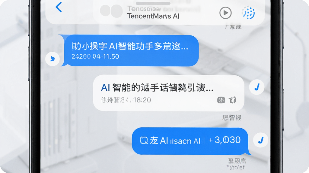 一张展示腾讯Marvis AI智能助手多轮对话功能的界面截图,主体为手机屏幕中显示连续对话气泡,布局为上下排列,排版清晰有序,风格为简约科技风,细节包括蓝色用户气泡与白色AI气泡、圆角设计、时间戳标记,画质高清,干净,无多余元素