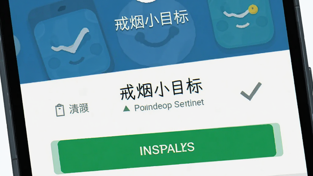 一部安卓手机显示“戒烟小目标”应用安装完成界面,主体为手机屏幕和绿色安装按钮,布局为居中特写,风格扁平插画,细节包含勾选图标和权限设置提示,画质高清干净无多余元素