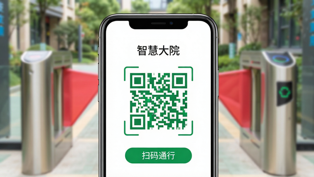 �ǻ۴�ԺӦ�����Ž�ͨ�й��ܽ���չʾͼ����������Ϊһ���ֻ���Ļ��д����Ļ������ʾһ����ɫͨ�ж�ά�룬��ά���Ϸ���ע