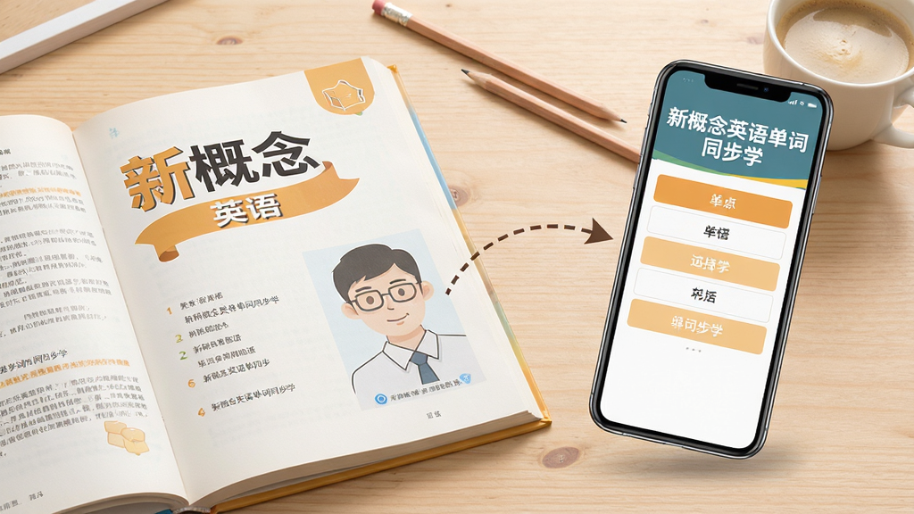 ��������Ϊһ���򿪵��¸���Ӣ��̲ģ��̲��Ҳ�������һ���ֻ����ֻ���Ļ��ʾ���¸���Ӣ�ﵥ��ͬ��ѧ���ĵ�Ԫѡ����档�̲����ֻ�֮�������߼�ͷ���ӣ�����ͬ����ϵ������Ϊǳɫľ��������������Ǧ�ʺͿ��ȱ������Ϊдʵ���ƽ��ϣ�ɫ����ů���������֡��¸���Ӣ�ﵥ��ͬ��ѧ���������ֻ���Ļ��������������������ɾ����޶���Ԫ�ء�