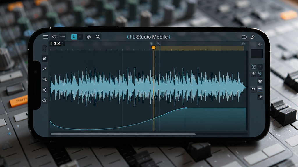 �ֻ���Ļ����ʾ������������վ(FL Studio Mobile)����Ƶ���α༭���棬һ����������Ƶ����ռ����Ļ���룬�����вü���Ǻ͵��뵭�����ߡ��ֻ�ƽ����һ�Ż���̨��Ƭ�ϣ������黯������Ϊ�ֻ���Ļ����Ϊ���Խ��㣬��������̨��Ϊ�������С����Ϊרҵ��Ƶ��������дʵ���ɫ������ҡ������ͳ�ɫ����Ϊ����ϸ���ϲ������ϸ�ڷḻ�����������������Ϊ����4K������ɾ����޶���Ԫ�ء�