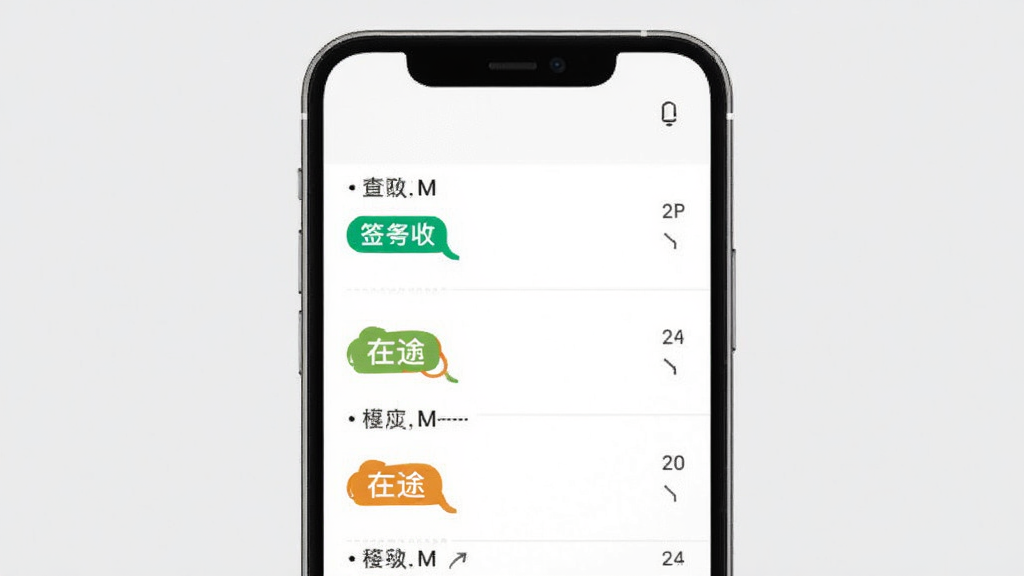快递包裹寄取查询历史记录管理界面,画面展示手机屏幕中按时间排列的查询记录列表,已签收和在途包裹用不同颜色标签区分,背景为干净的浅灰色,风格素雅极简,排版清晰有序,画质高清,无多余装饰